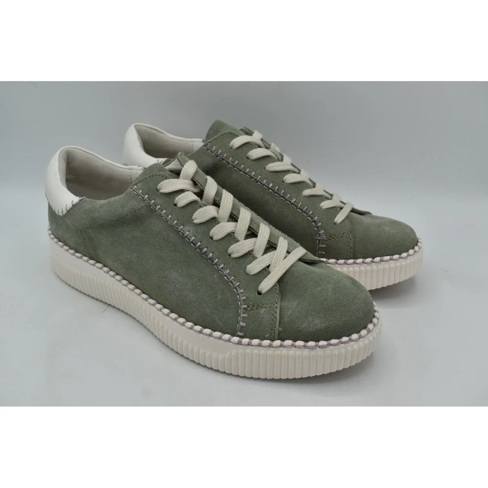 Sofft Frazier Sneaker Women 10 Hedge Green White Suede Platform Shoes NWB